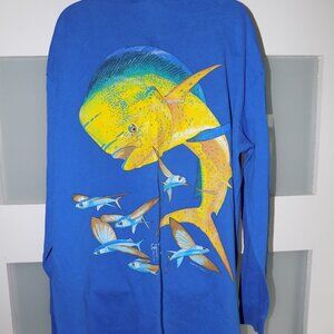 Guy Harvey Mahi-Mahi Blue LS Shirt Size M Boy's